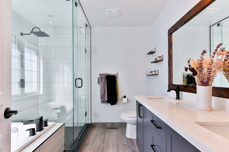 A partially renovated bathroom